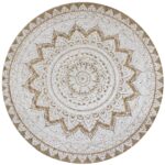 Planeto Tapijt met print rond 90 cm gevlochten jute