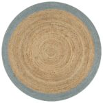 Planeto Vloerkleed handgemaakt met olijfgroene rand 150 cm jute