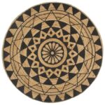 Planeto Vloerkleed handgemaakt met zwarte print 90 cm jute
