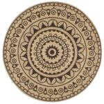 Planeto Vloerkleed handgemaakt met donkerbruine print 120 cm jute