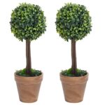 Planeto Kunstplanten met pot 2 st buxus bolvorming 33 cm groen