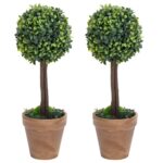 Planeto Kunstplanten met pot 2 st buxus bolvorming 56 cm groen
