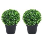 Planeto Kunstplanten met pot 2 st buxus bolvorming 37 cm groen