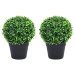 Planeto Kunstplanten met pot 2 st buxus bolvorming 32 cm groen