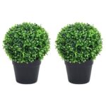 Planeto Kunstplanten met pot 2 st buxus bolvorming 27 cm groen