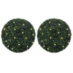 Planeto Kunstbuxusballen met LED-verlichting 2 st 52 cm groen